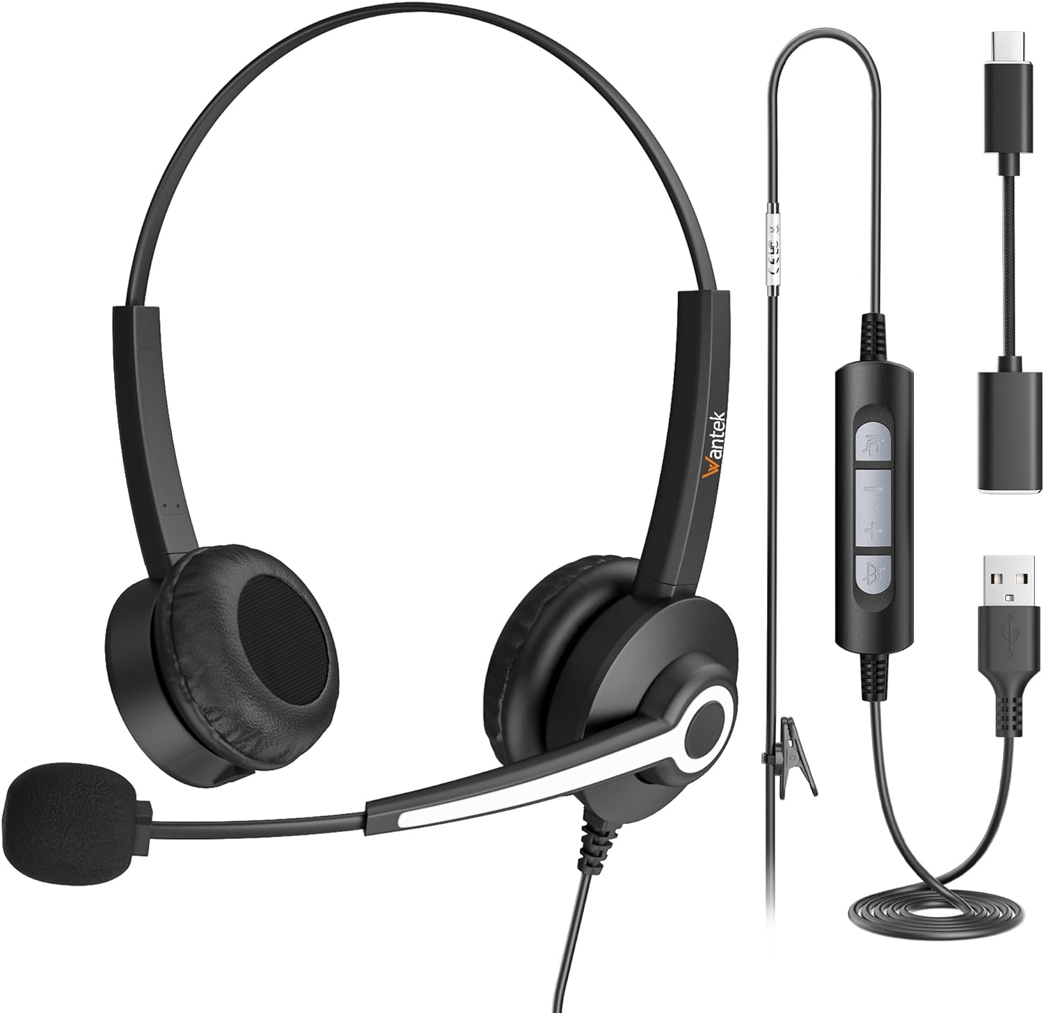 Wantek Headset with Mic, Headset with Microphone, Computer Headset with Noise Cancelling Microphone for Laptop PC, Mute in-line Controls, Wired Headset for Work from Home/Open Office/Call Cente