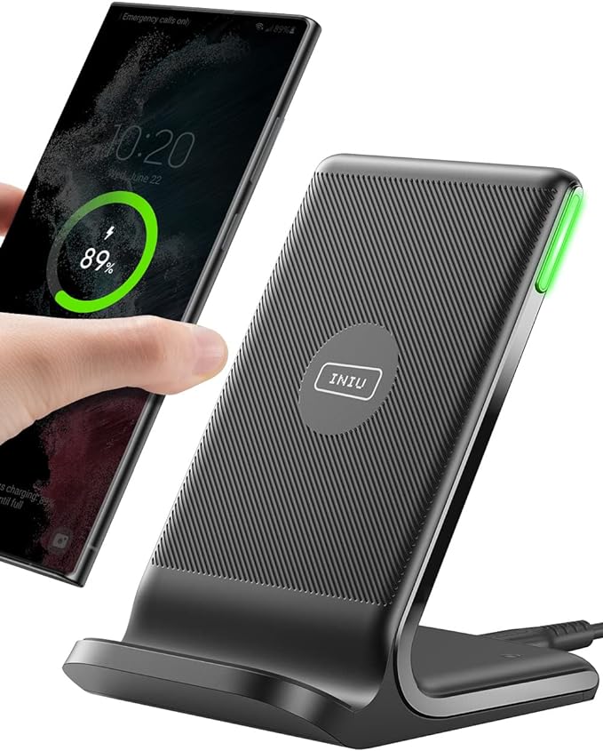 INIU Wireless Charger, 15W Qi Certified Fast Wireless Charging Stand with Sleep-Friendly Adaptive Light for iPhone 15 14 13 12 11 Pro Max Plus Samsung Galaxy S23 S22 Ultra S21 S20 Note 20 Google etc.