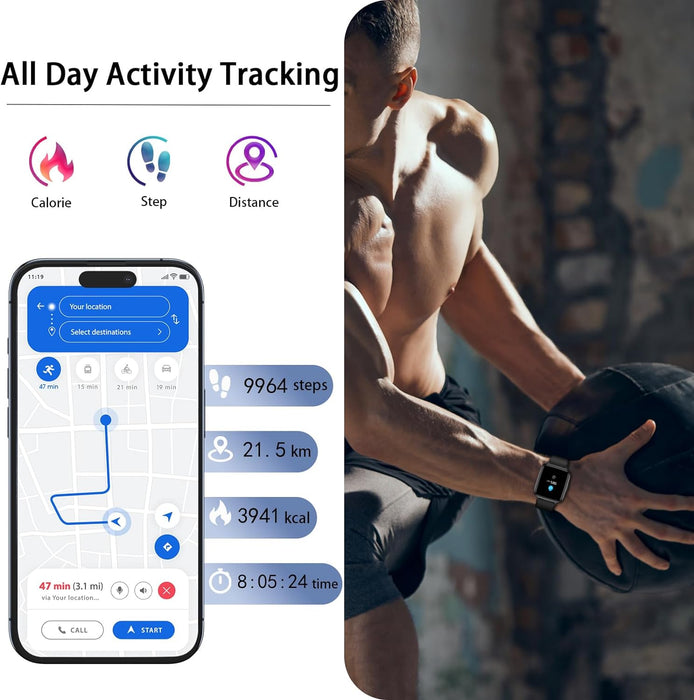 Stiive Fitness Tracker, Smart Watch for Men Women, Activity Fitness Watch with Heart Rate Monitor, Pedometer, Sleep Monitor, 50 Meters Waterproof Step Tracker Compatible with iOS & Android Phones