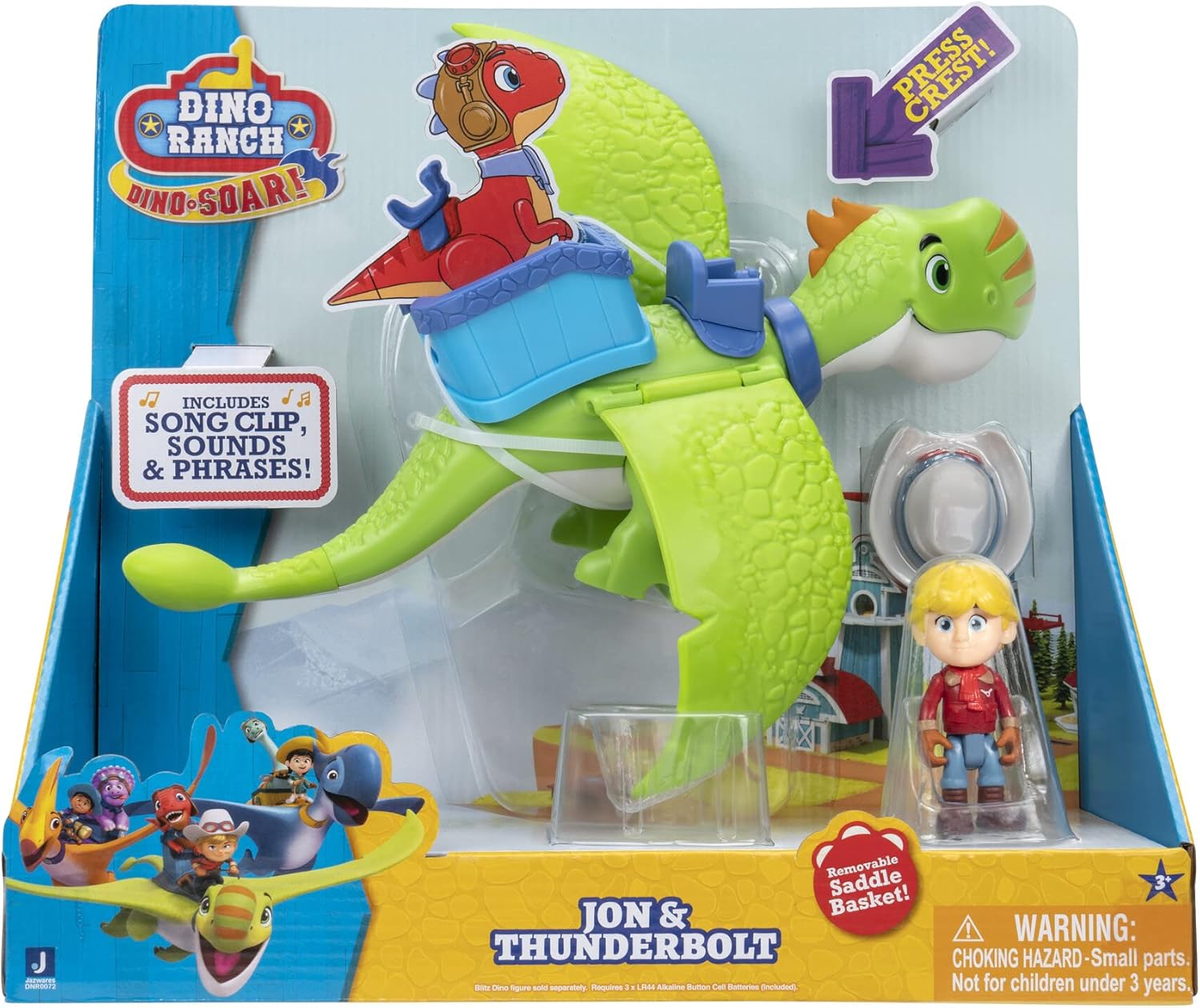 Dino Ranch Jon and Thunderbolt - 3-Inch Jon Figure with 12-Inch Flying Dino Figure - Sounds - Toys for Kids - Ages 3+