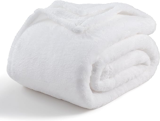 Berkshire Blanket Classic Extra-Fluffy™ Plush Blanket,Queen Size Bed Blanket,Soft Fuzzy Fluffy Long Hair Blanket for Couch Sofa Bed,True White,90x90 Inches