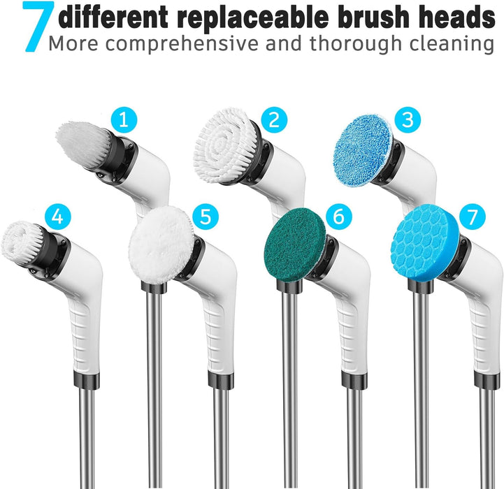Sokoweii Electric Spin Scrubber 7 in 1, Bathroom Cordless Cleaning Brush with Extension Handle, Suitable for Cleaning Shower, Tile, Floor -Black