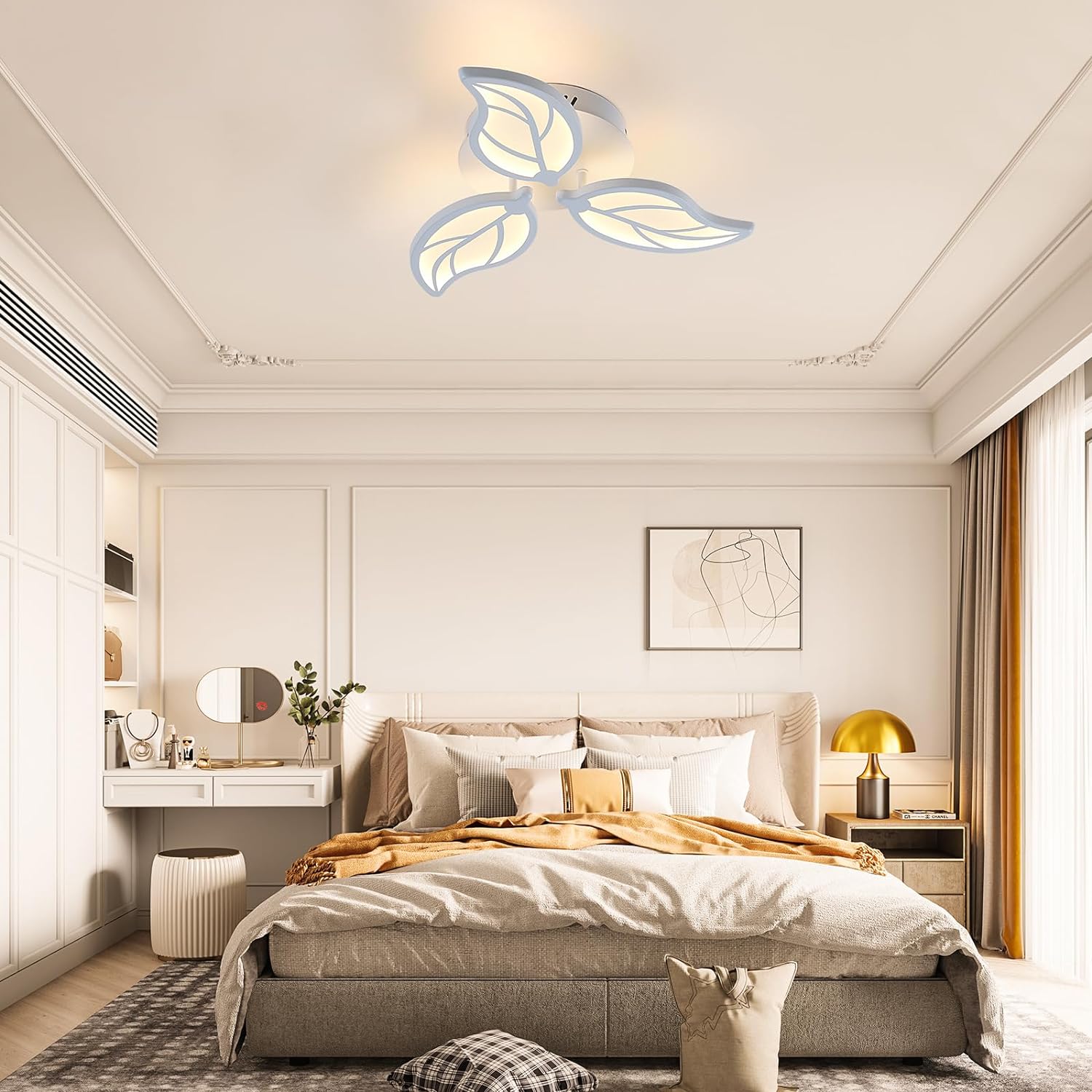 Goeco LED Ceiling Light Fixture, White 3-Leaves Creative Design Modern Flush Mount Ceiling Light, 3000K Warm White Acrylic Ceiling Light Fixture for Bedroom, Living Room, Dining Room