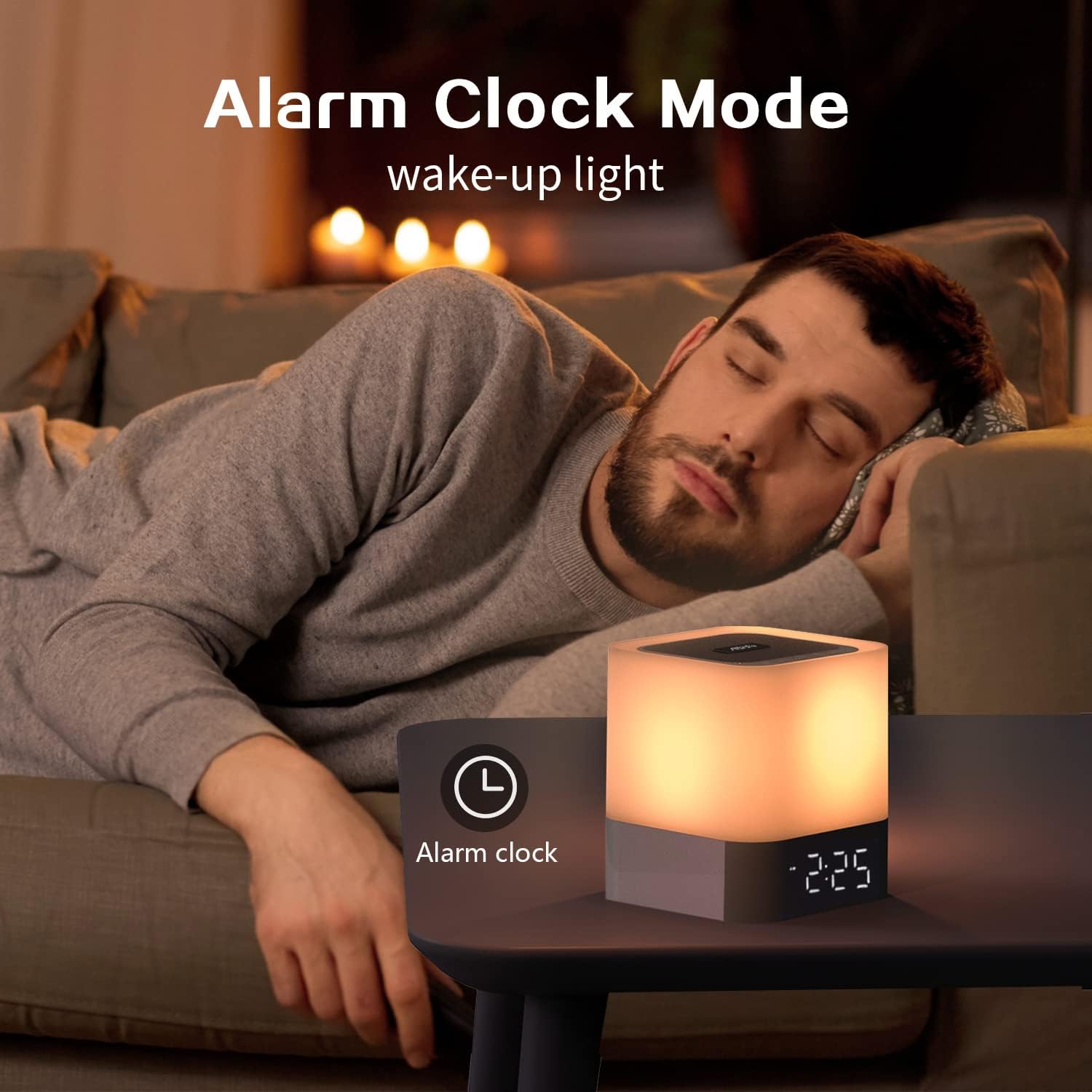 Aisuo Night Light-5 in 1 Bedside Lamp with Bluetooth Speaker,12/24H Digital Calendar Alarm Clock,Touch Control & 4000mAh Battery,Support TF and SD Card,Music Player,Room Decor