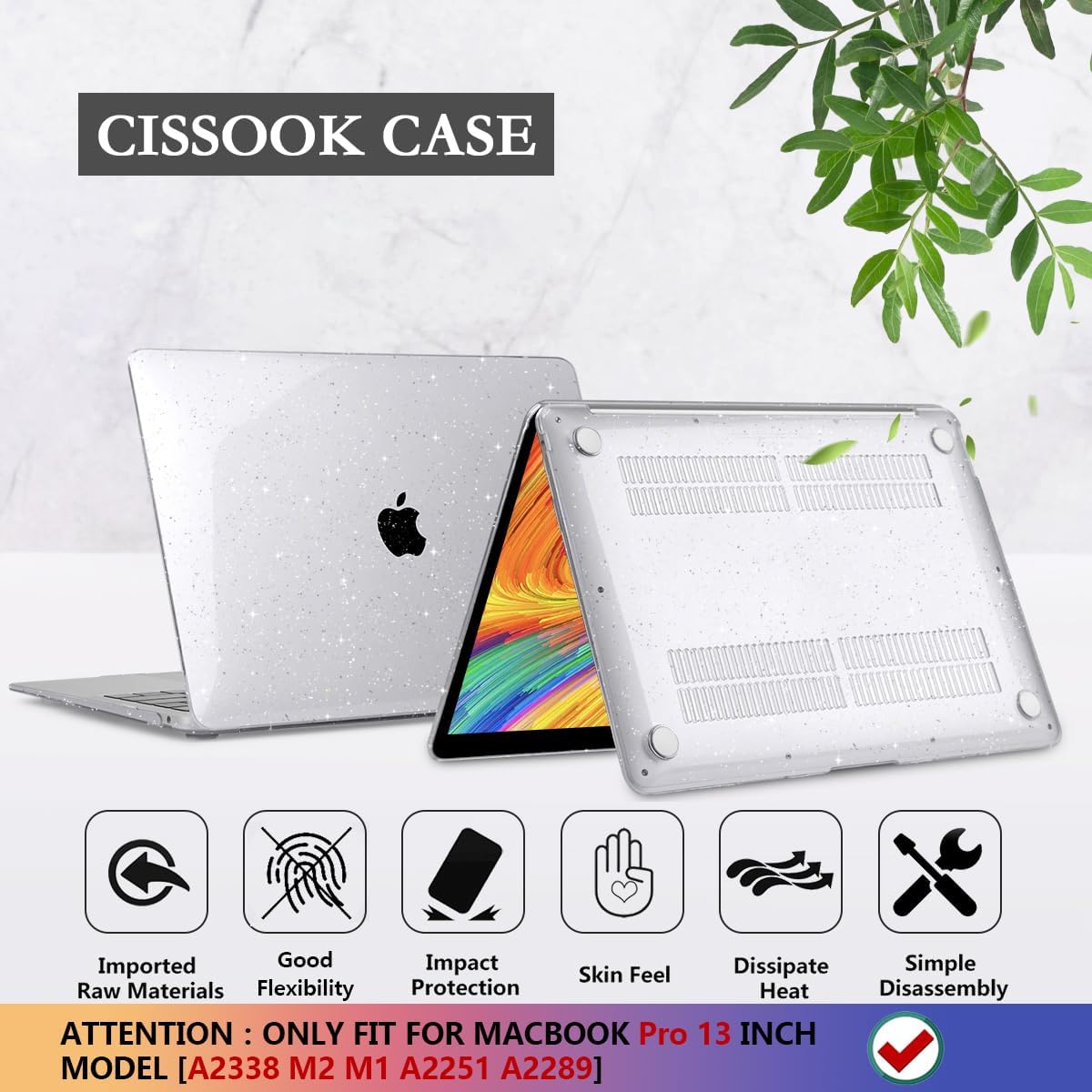 CISSOOK Clear Glitter Star Case for MacBook Pro 13 Inch 2022 2021 2020 Release Model M2 A2338 M1 A2251 A2289, Plastic Sparkly Bling Hard Shell Case with Keyboard Cover for MacBook Pro M1 M2 Touch Bar