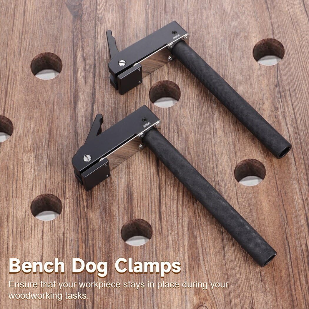 Homaisson2 PCS Bench Dog Clamps, Bench Dog Hold Down Clamps, Long Stainless Steel and Aluminum Alloy Bench Dog Clamps, Woodworking Benchtop Quick Clamps