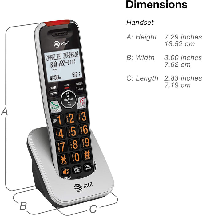 AT&T BL102-3S 3-Handset Expandable Cordless Phone with Answering System, XL Display, Backlit Buttons & Visual Ringer, Black/Silver, Silver/Black