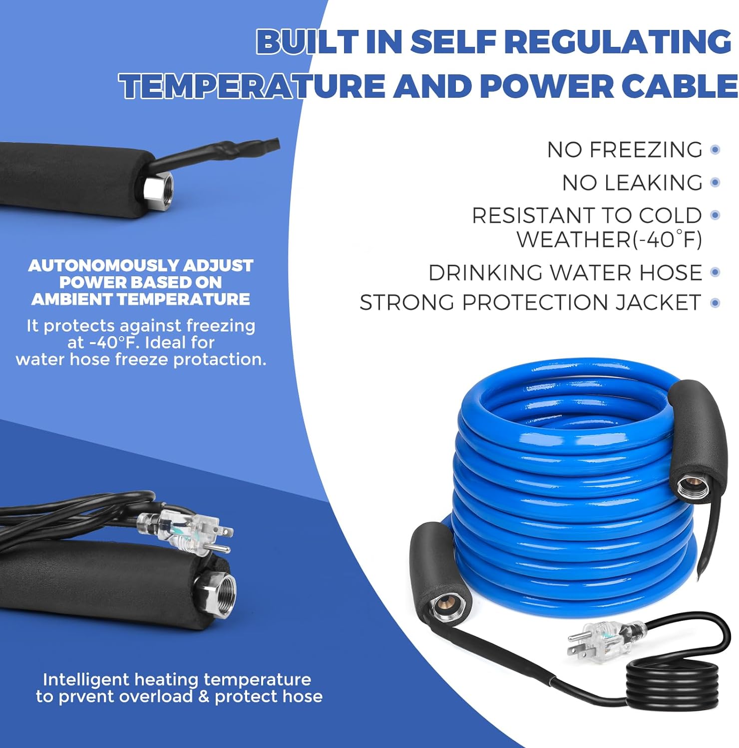 25FT Heated Water Hose for RV,Heated Drinking Water Hose with Thermostat,Lead and BPA Free,1/2"Inner Diameter,Temperatures Down to -40°F Self-Regulating,Blue Appearance(25FT)