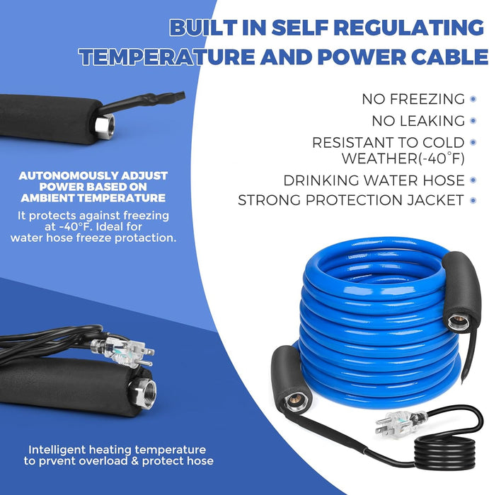 25FT Heated Water Hose for RV,Heated Drinking Water Hose with Thermostat,Lead and BPA Free,1/2"Inner Diameter,Temperatures Down to -40°F Self-Regulating,Blue Appearance(25FT)
