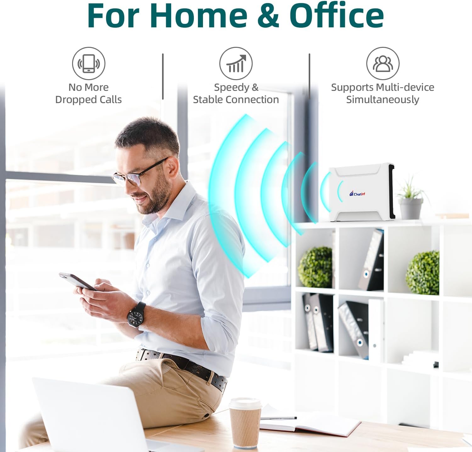 Chatinf Free 5.0 Pro Cell Phone Signal Booster for Home Basement Office RV up to 6000 sq ft, Boosts All Canadian Carriers, Telus, Bell, Rogers, Two Antenna & ISED Approved