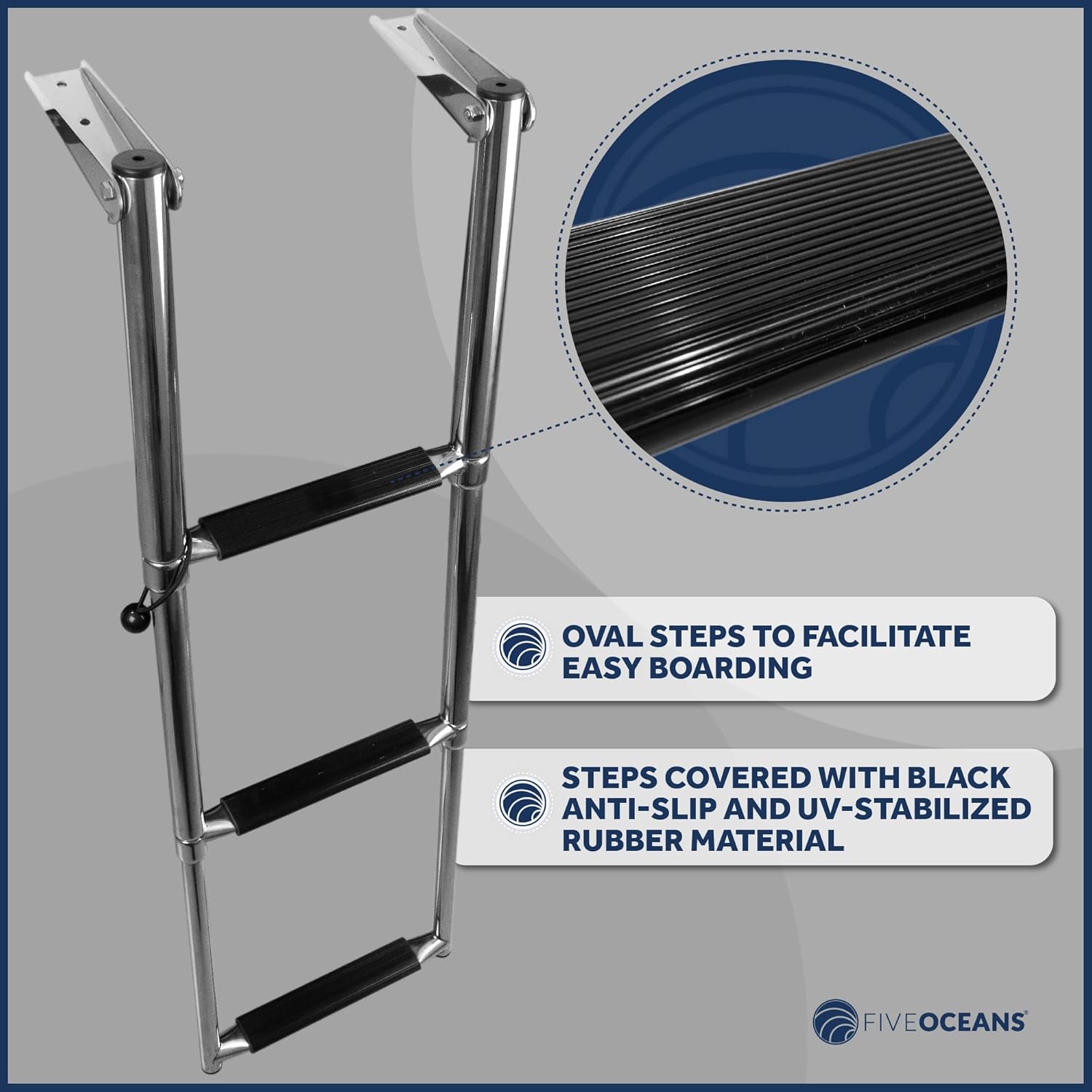 Five Oceans 3 Step Boat Ladder, Over Platform Telescoping Boat Ladders, Boat Swim Ladder, Boat Boarding Ladder, 316 Stainless Steel for Pontoon, Fishing Boat, Bass Boat, Sport Boat, Sailboat - FO4502