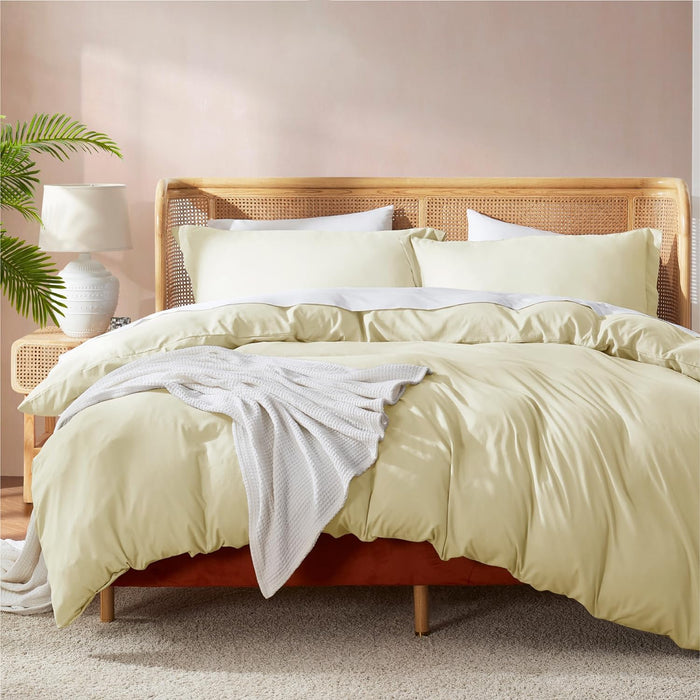 Nestl Vanilla Yellow California King Duvet Cover Sets - Soft Double Brushed Cal King Duvet Cover, 3 Piece, with Button Closure, 1 Duvet Cover 104x98 inches and 2 Pillow Shams