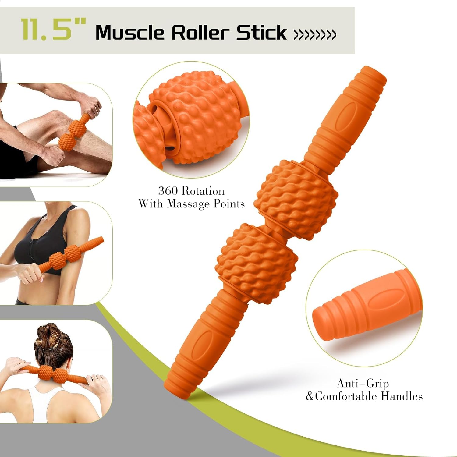 Krightlink 5-in-1 Foam Roller Set, Massage Roller Stick, Massage Ball, Resistance Band for Deep Muscle Massage, Trigger Point Release, Pilates, Yoga (Orange)