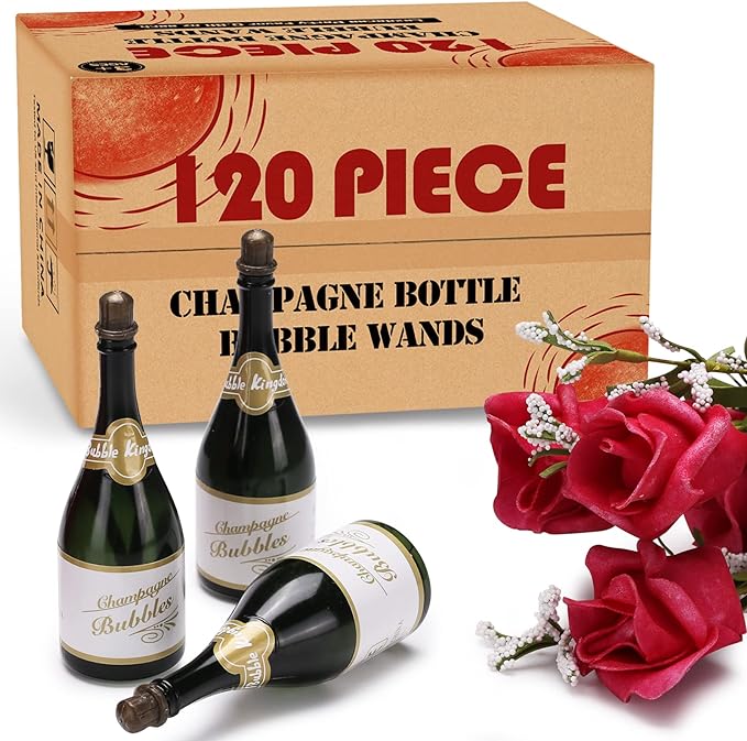 120 Pack Mini Champagne Bottle Bubble Bulk, Ideal for Wedding Send Off, Bridal Shower or Engagement, Anniversaries Celebration, Valentine’s Day, Family Reunion, Party Favor for Guests Newlyweds Couple