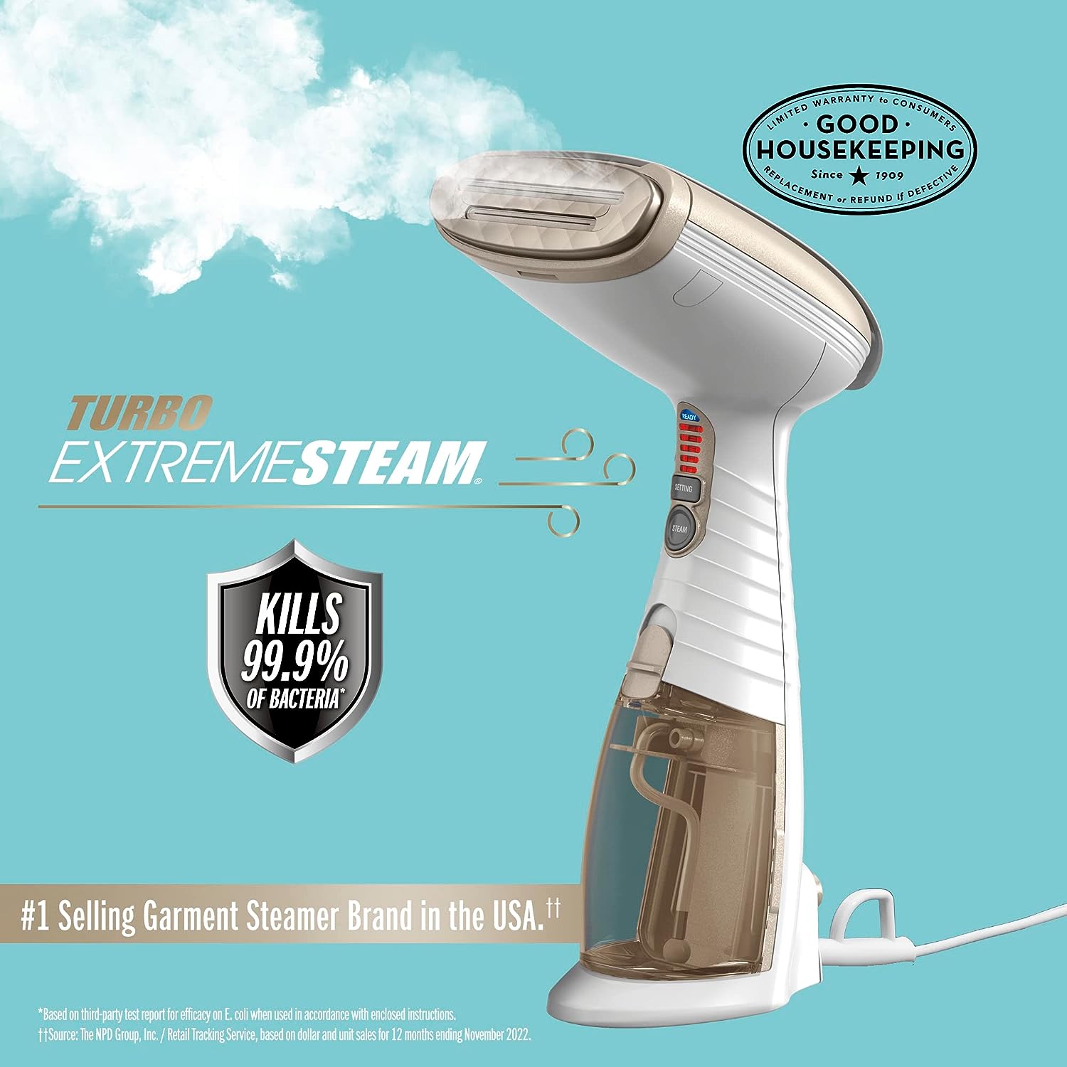 Conair Turbo Extreme Steam Hand Held Fabric Steamer, White/Champagne, One Size