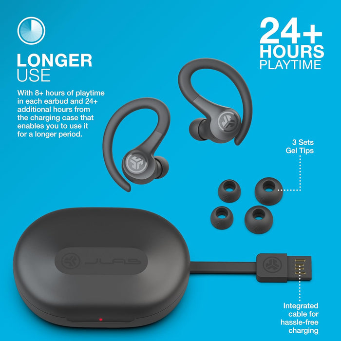JLab Go Air Sport - Wireless Workout Earbuds Featuring C3 Clear Calling, Secure Earhook Sport Design, 32+ Hour Bluetooth Playtime, and 3 EQ Sound Settings (Black)