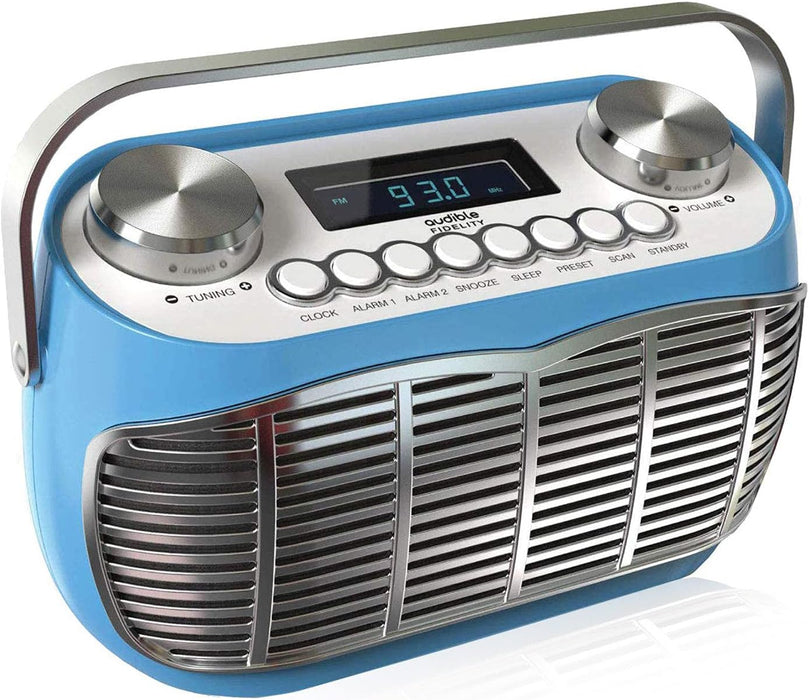 Radio AM FM, Portable AM FM Radio Powered by Battery/Adaptor, Retro Radio with Dual Alarm Clock, Kitchen Radio Vintage Radio with Headphone Jack (Blue)