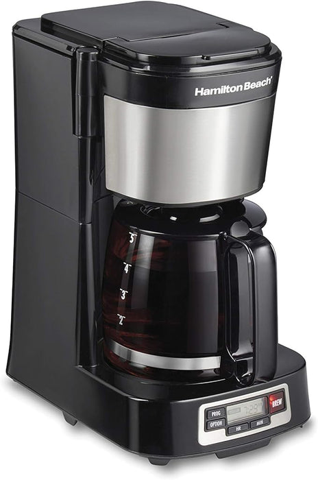 Hamilton Beach 5 Cup Compact Coffee Maker with Programmable Clock & Glass Carafe, Black,46111