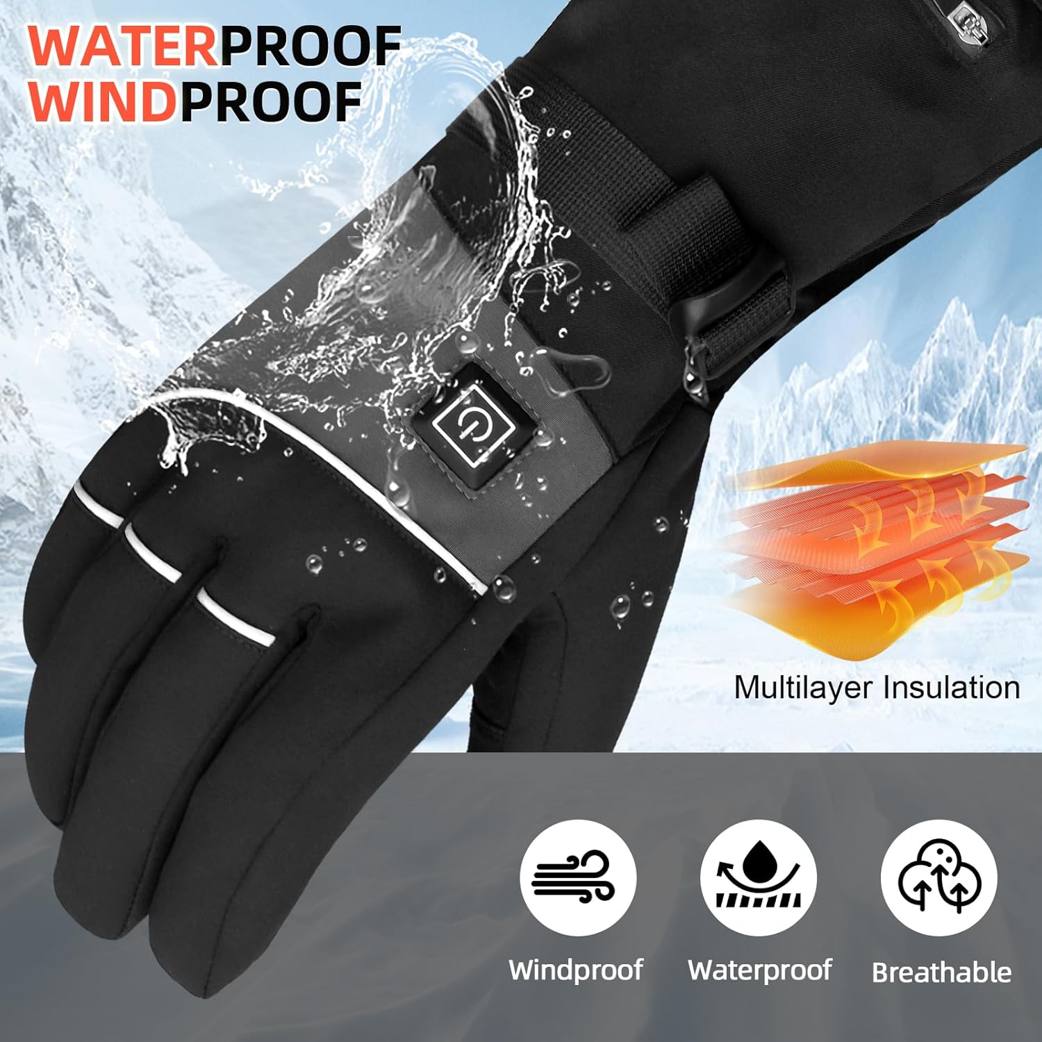 Peveork Heated Gloves for Men Women Rechargeable Electric Heating Gloves with Hand Warmers Winter Gloves Thermal Waterproof Touch Screen Warming for Cold Weather Running Ski Cycling Motorcycle Work