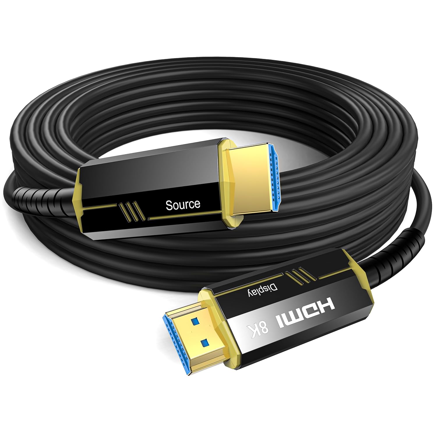 DGHUMEN 8K Fiber Optic HDMI 2.1 Cable 50Feet, Supports 8K@60Hz 4K@120Hz Ultra High Speed 48Gbps Dynamic HDR, eARC,ARR, Dolby Atmos, Compatible with PS5, Xbox Series X, UHD TV-Gold