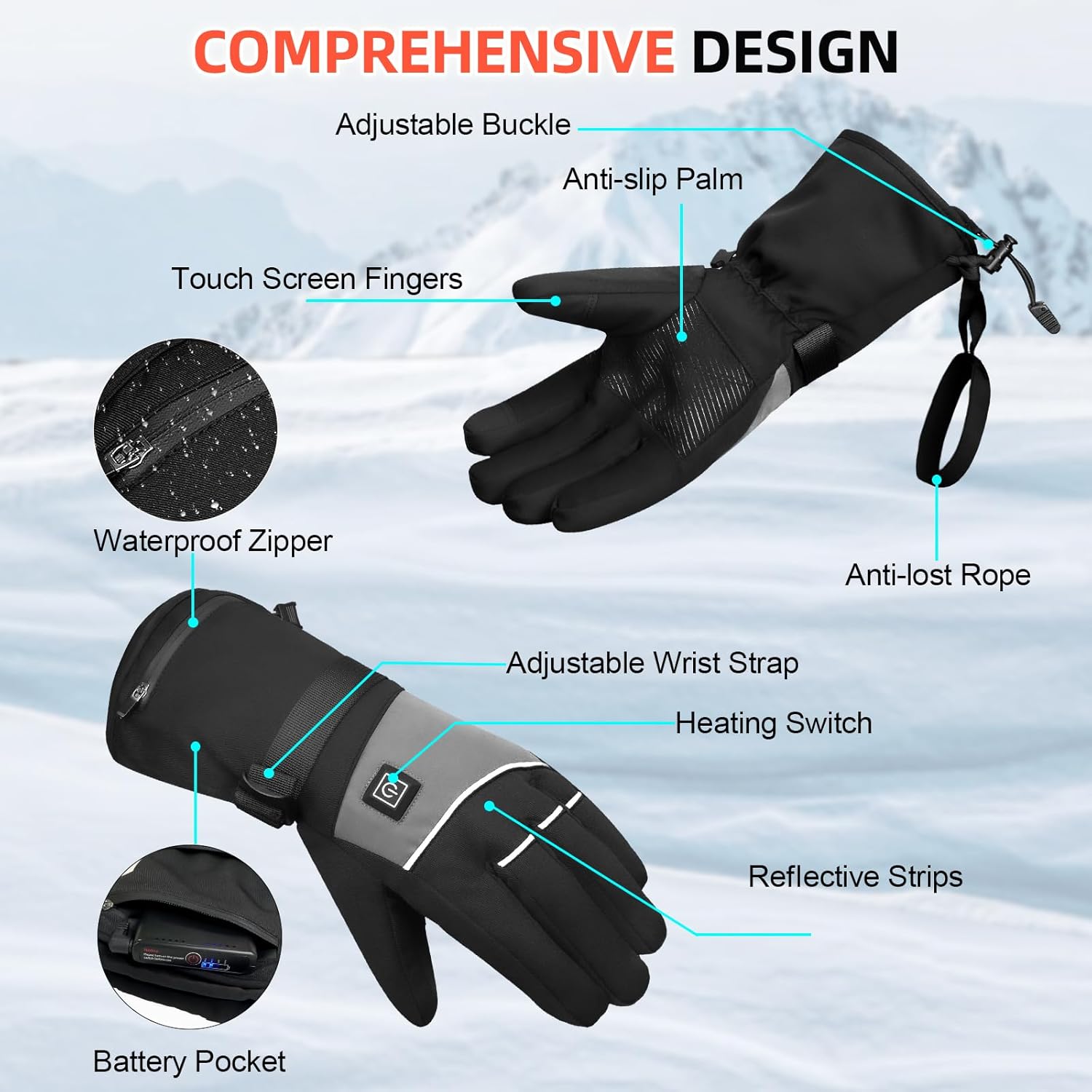 Peveork Heated Gloves for Men Women Rechargeable Electric Heating Gloves with Hand Warmers Winter Gloves Thermal Waterproof Touch Screen Warming for Cold Weather Running Ski Cycling Motorcycle Work