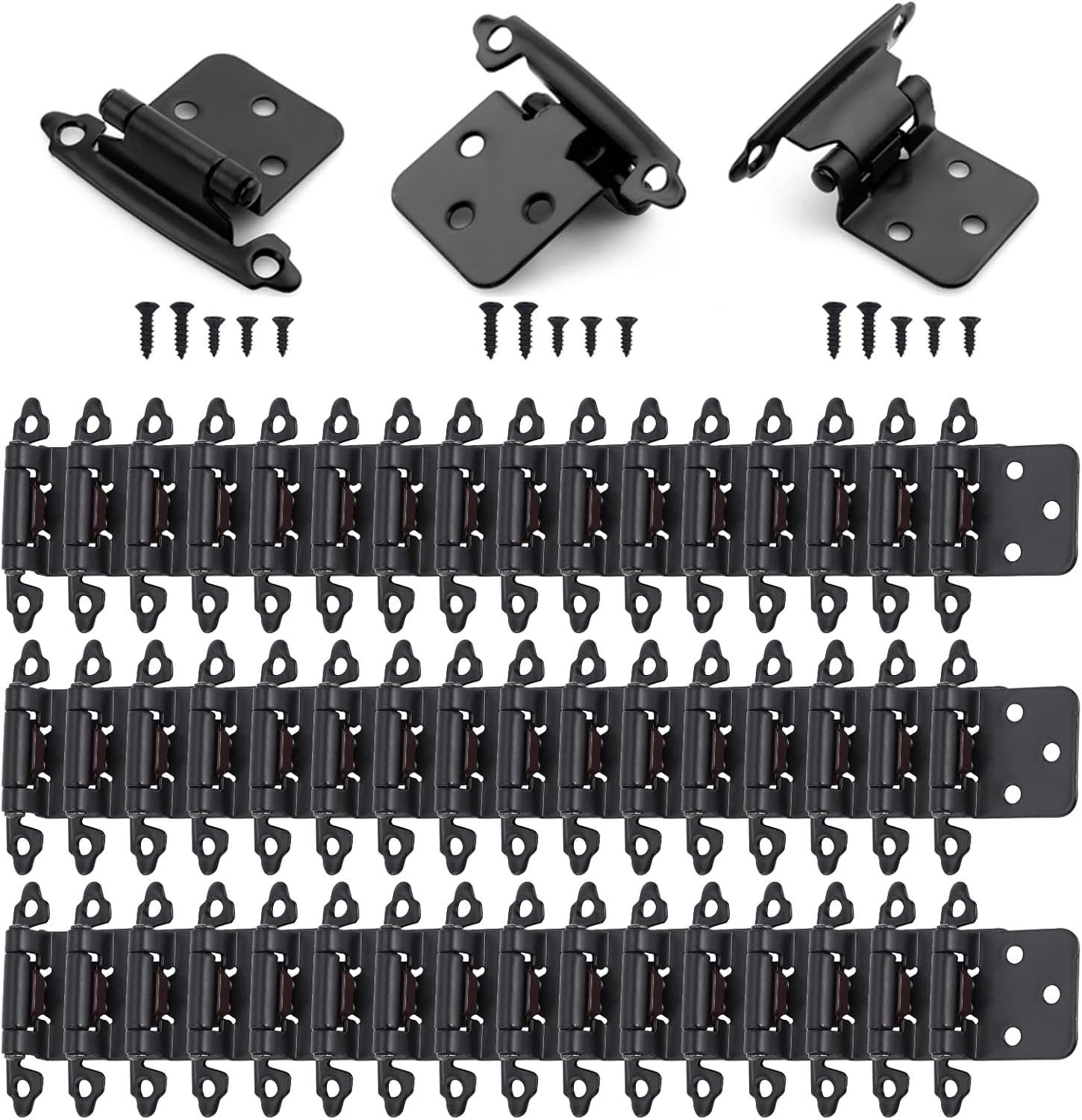 50 Pack Cabinet Hinges Matte Black,1.5mm Thickness 1/2 Inch Overlay Self Closing Kitchen Cabinet Door Hinges (25 Pairs)