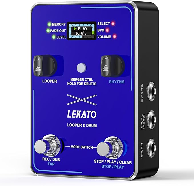 LEKATO Guitar Looper Pedal Drum Machine 2 IN 1, Stereo Guitar Drum Loop Pedals with App, 40 Slots 160 Mins, 100 Drum Grooves, Loop Pedal Supports External Footswitches Software Editing for Guitar Bass