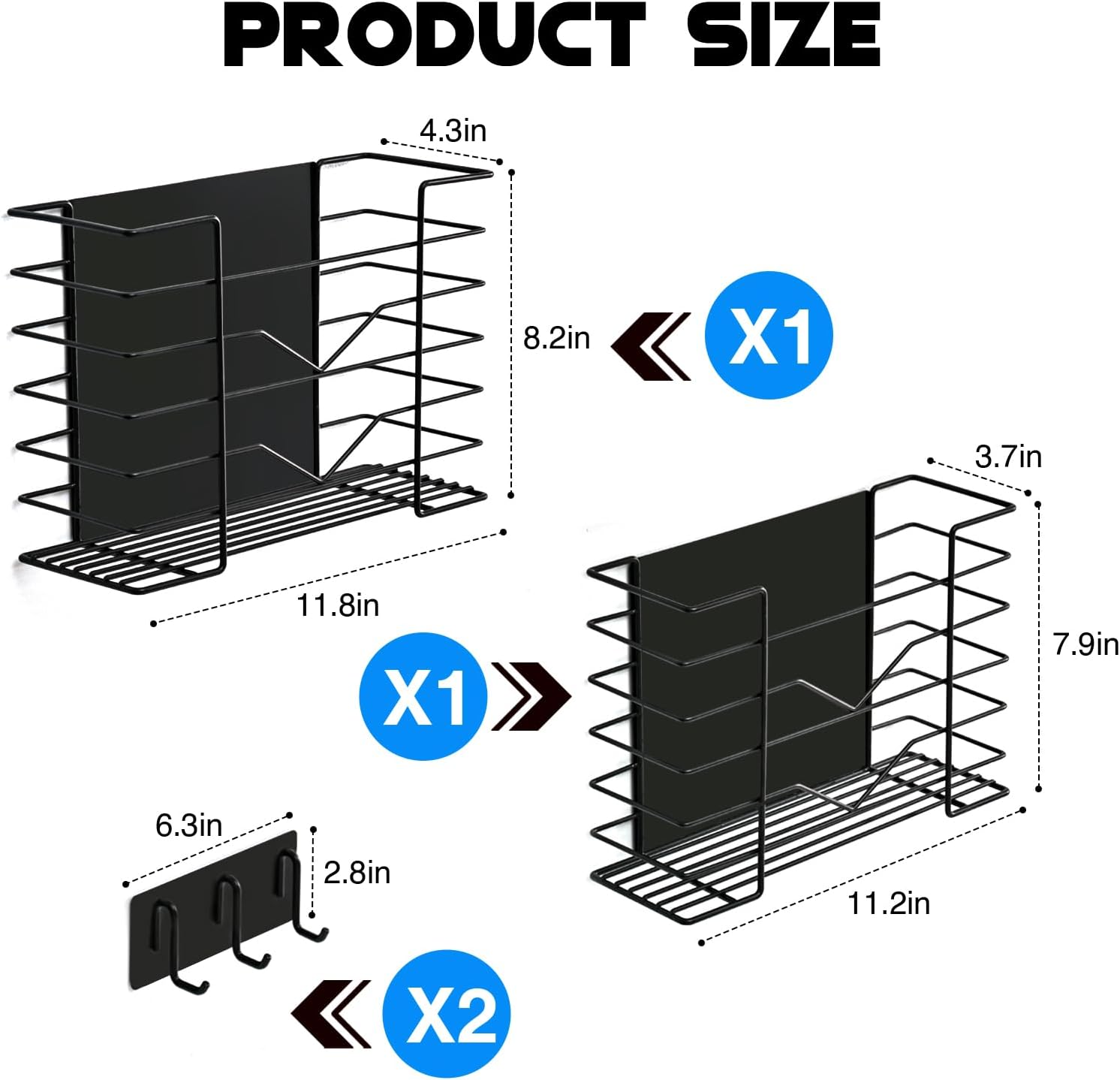 KOYLIM 4-Pack Magnetic Fridge Organizer - Strong Magnet Spice Rack for Refrigerator and Kitchen Storage with 6 hooks - Large Magnetic Shelf - Foil, Plastic Wrap, Food Bag Holder