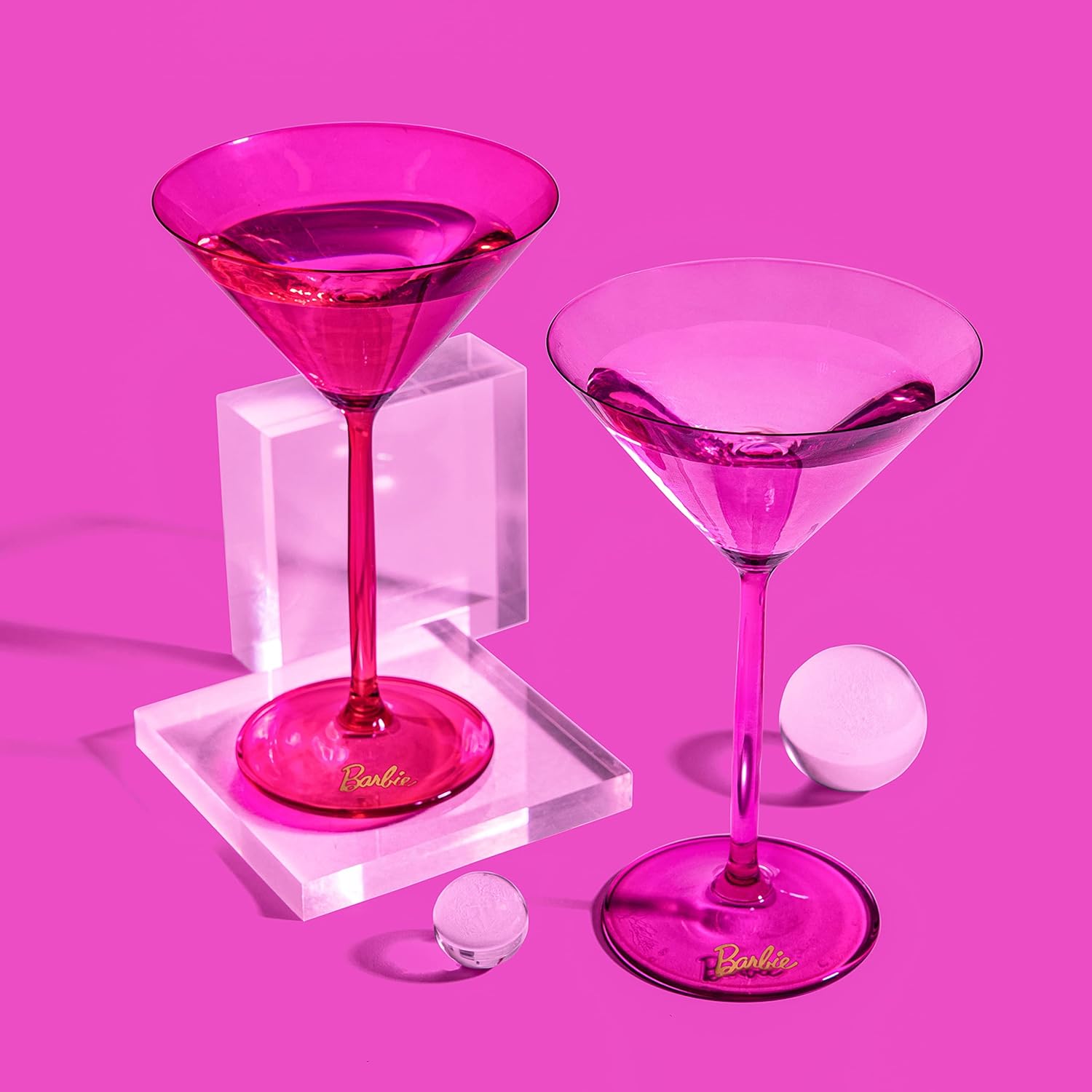 Dragon Glassware x Barbie Martini Glasses, Pink and Magenta Crystal Glass, Large Cosmopolitan and Cocktail Barware, Unique and Fun Gift for Espresso Martini Lovers, 8 oz Capacity, Set of 2