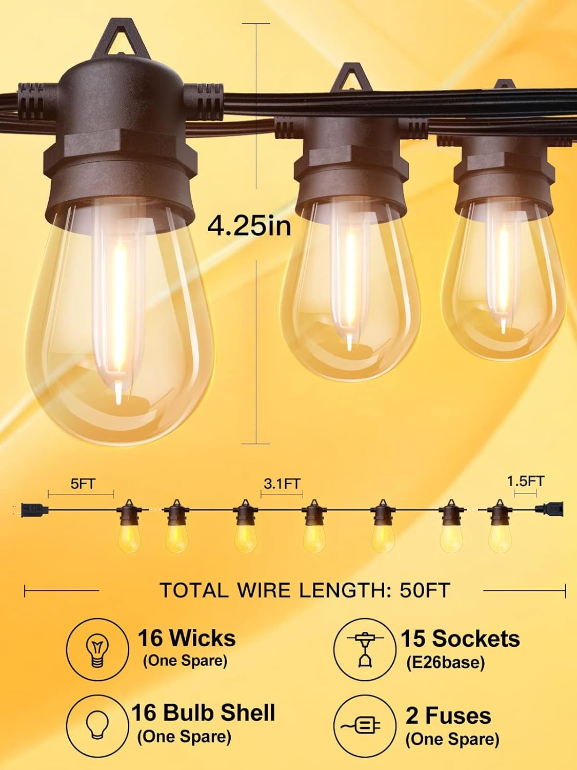 addlon 100FT(2-Pack*50FT) LED Outdoor String Lights with 30 Edison Vintage Shatterproof Bulbs, Commercial Grade Patio Lights, IP65 Waterproof for Balcony, Backyard and Garden, Warm White