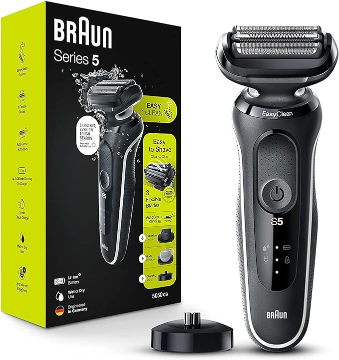 Braun Series 5 5050cs Easy Clean Electric Razor for Men With Charging Stand, Precision Trimmer, Body Groomer, Black, 1 Count