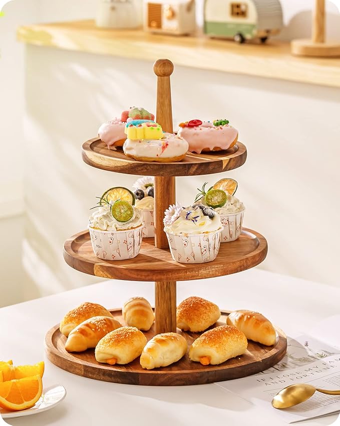 Baffect Cupcake Stand, 3-Tier Wooden Dessert Tower, Rustic Cookie Serving Trays for Party Decor