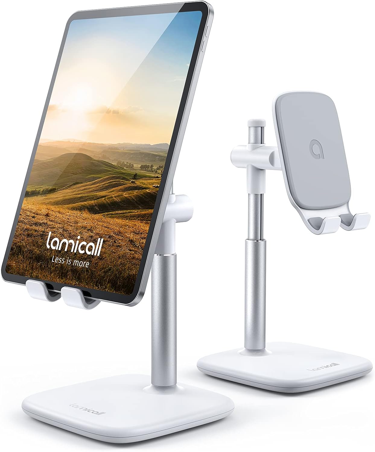 Lamicall Tablet Stand, Height Adjustable - Tablet Holder Cradle for Desk, Heavy Base Desktop Tablet Dock Mount, Stand for iPad Pro, Mini, Air, Tabs, Kindle, iPhone 13 and 4-12.9" Phone & Tablet, White