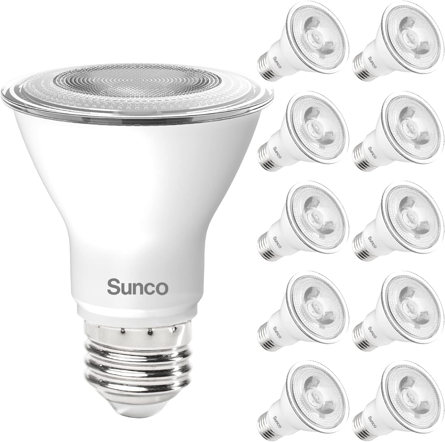 Sunco 10 Pack PAR20 LED Bulb, 7W=50W, Dimmable, 3000K Warm White, 470 LM, E26 Base, Indoor/Outdoor Spotlight, Waterproof - UL & Energy Star