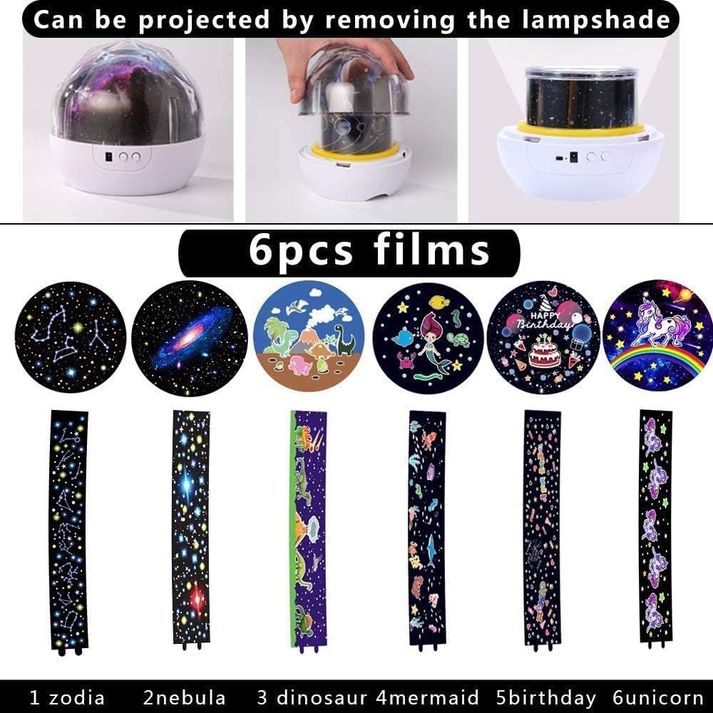 Kids Night Light Projector,Remote Control Star Light Projector with LED Timer and USB Cable, 360 Degree Rotation Kids Night Light Lamp Bedroom Best Gifts for Kids,6 Set of Films