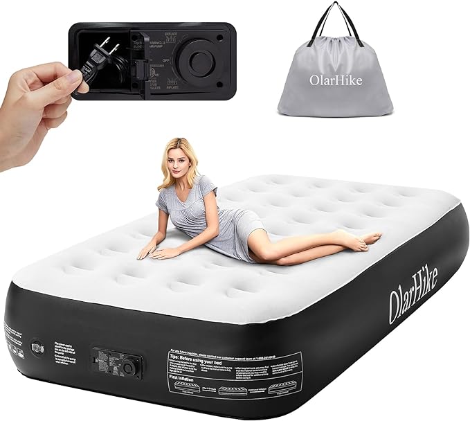 OlarHike Twin Air Mattress with Built in Pump,Durable Inflatable Blow Up Mattresses with Storage Bag for Camping,Travel&Guests,13" Airbed-High Speed Inflation Black Air Bed,Camping Accessories,Indoor