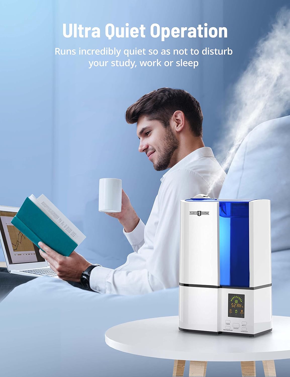 Humidifiers for Bedroom, Upgrade 4L Cool Mist Humidifiers with Humidistat, Quiet Air Humidifier for Large Room, Plant Humidifier for Indoor, LED Display, 24H Timer, Sleep Mode, Night Light