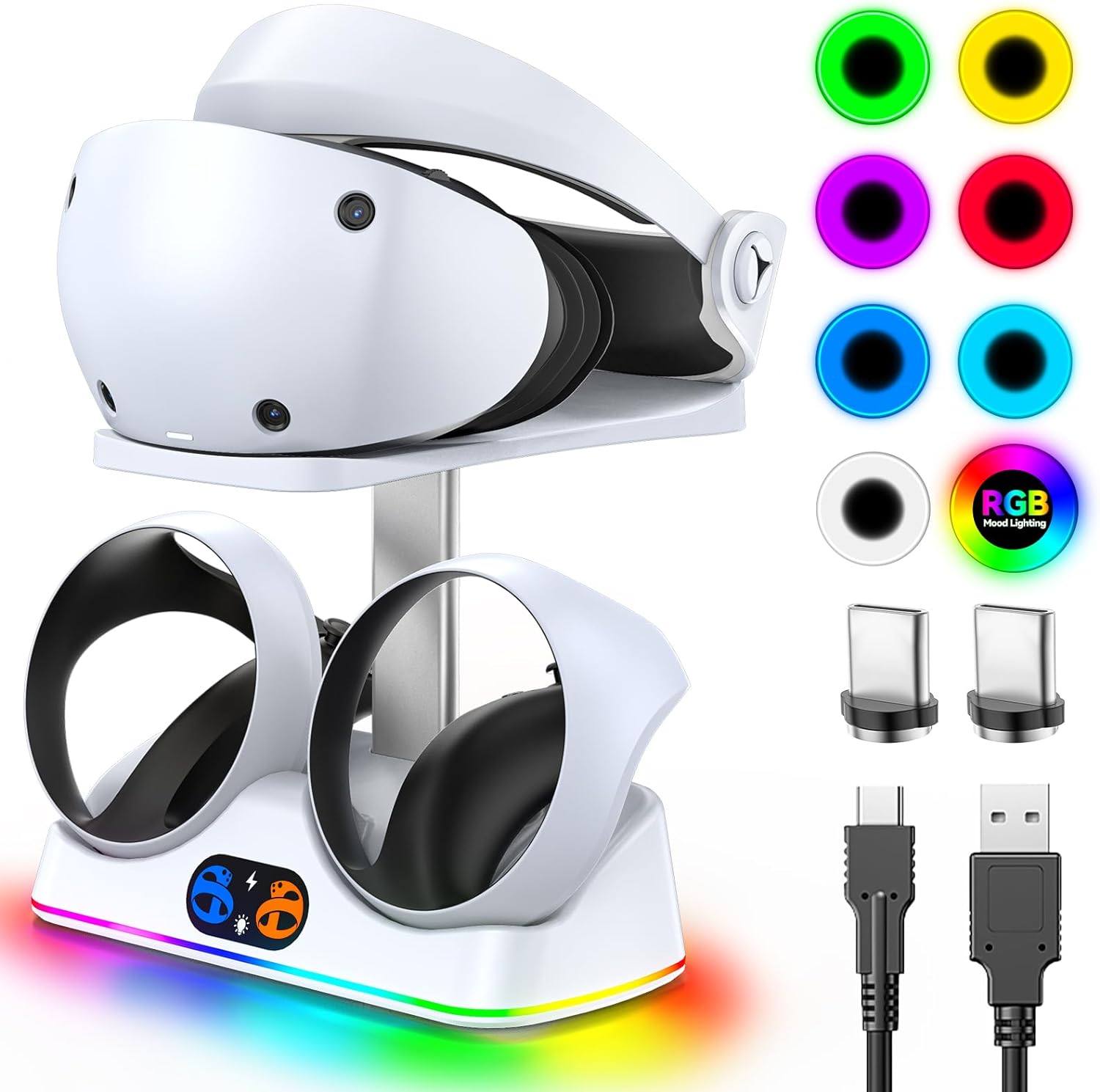 PSVR 2 Charging Station with RGB Light, PSVR 2 Accessories Charging Dock & PSVR2 Headset Display, PSVR 2 Stand with Touch Switch [On/Off], PSVR2 Charging Stand with Magnetic Connector, Type-C Cable