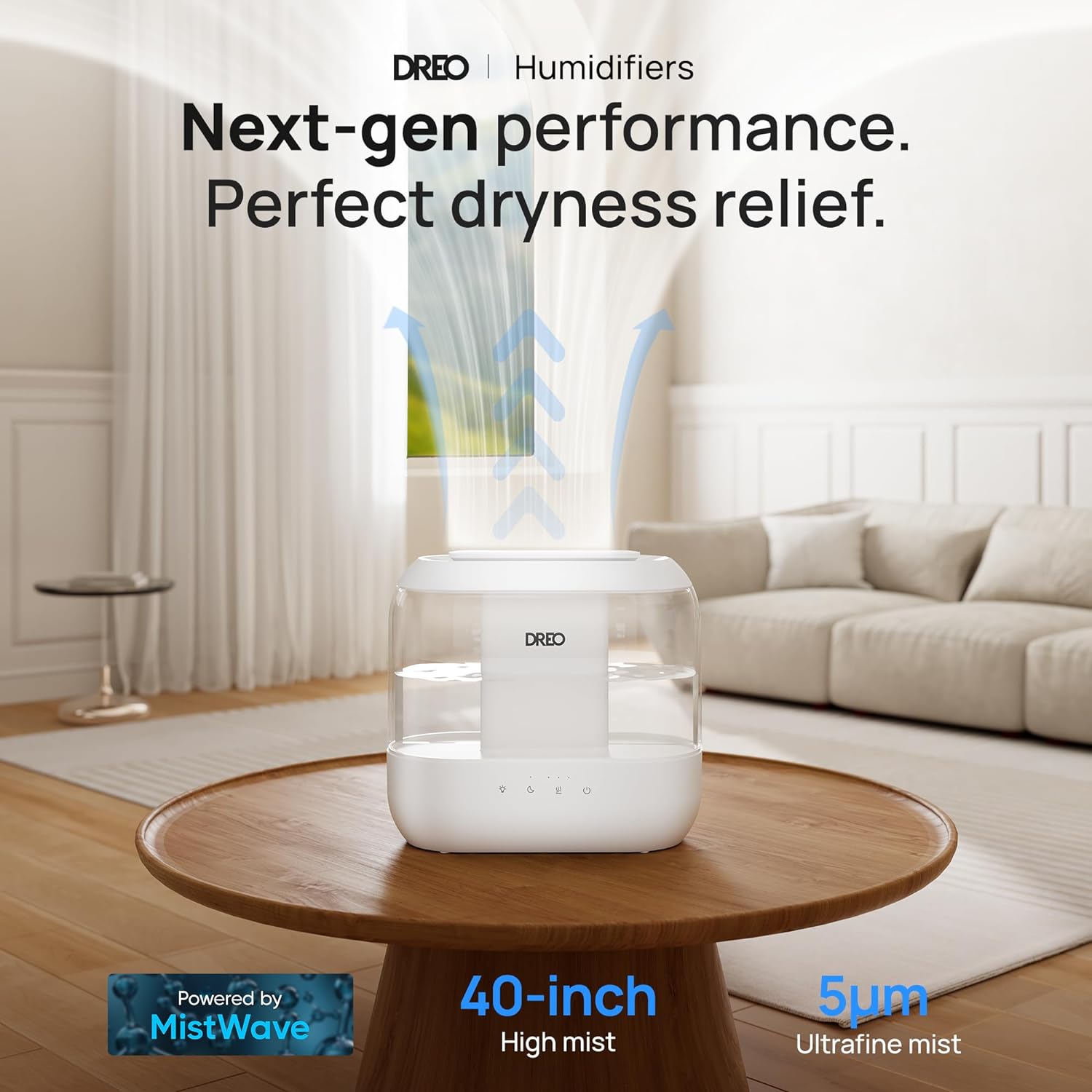 Dreo Humidifiers for Bedroom, Top Fill 4L Supersized Cool Mist Humidifier with Oil Diffuser and Nightlight, 32H Runtime, Quiet Ultrasonic Humidifiers for Home, Large Room, Baby Nursery and Plants