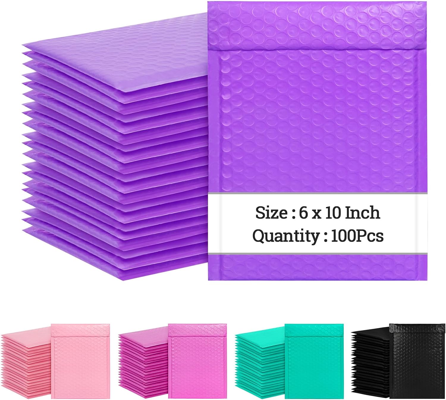 LuckIn 6x10 Inch Bubble Mailers 100 Pack, Self Seal Padded Envelopes for Small Business, Waterproof Shipping Bags, Purple