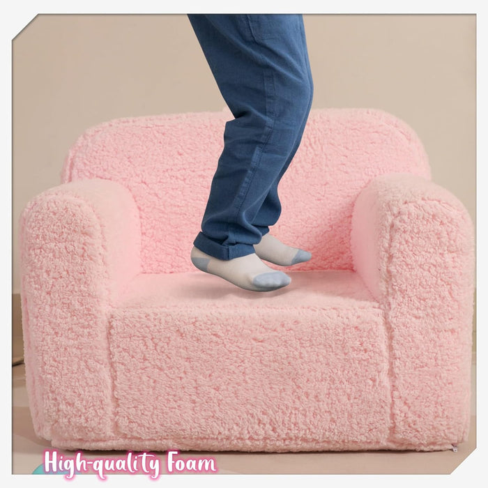 MOMCAYWEX Kids Snuggly-Soft Sherpa Chair, Cuddly Toddler Foam Chair for Boys and Girls, Pink