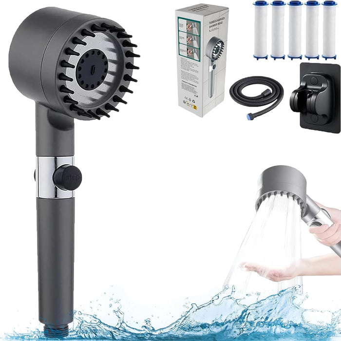 Turbocharged Shower Head, Drivse Showerhead, Iondrops Showerhead, German Massage Multifunctional One-Button Adjustment Shower Head With 5pcs Purifying Water Filter Element.