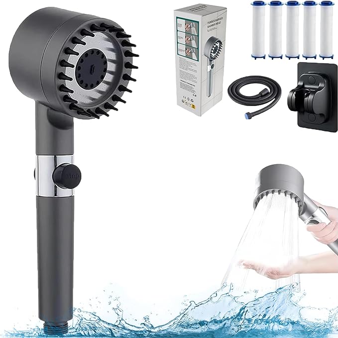 Turbocharged Shower Head, Drivse Showerhead, Iondrops Showerhead, German Massage Multifunctional One-Button Adjustment Shower Head With 5pcs Purifying Water Filter Element.