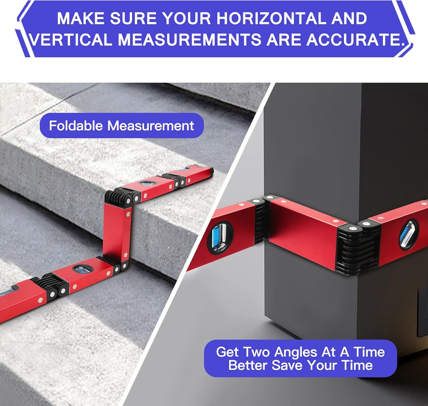 Multi-Function Foldable Level, 28 Inch Foldable Level Measuring Tool with 4 Easy-Read Level Bubbles 45°/90°/180°, Multi-Angle Measurement Woodworking Tool for Carpenters, Woodworkers, Fabricators