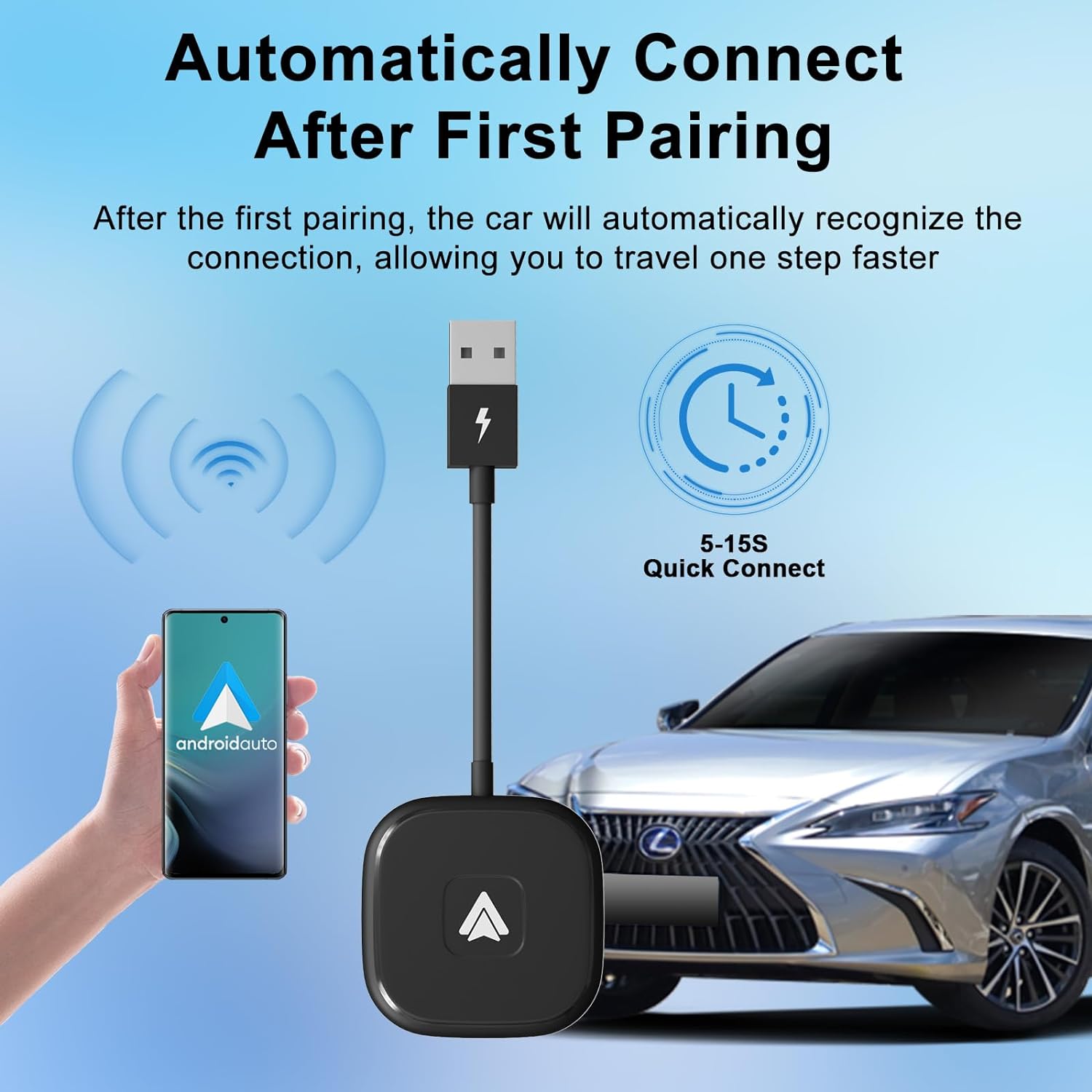 Android Auto Wireless Adapter, Android Auto, Wireless Android Auto for OEM Factory Wired Android Auto Cars Plug & Play Easy Setup,Converts Wired Android Auto to Wireless.