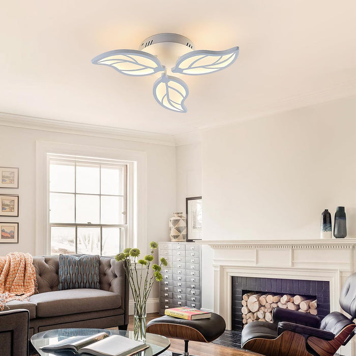 Goeco LED Ceiling Light Fixture, White 3-Leaves Creative Design Modern Flush Mount Ceiling Light, 3000K Warm White Acrylic Ceiling Light Fixture for Bedroom, Living Room, Dining Room