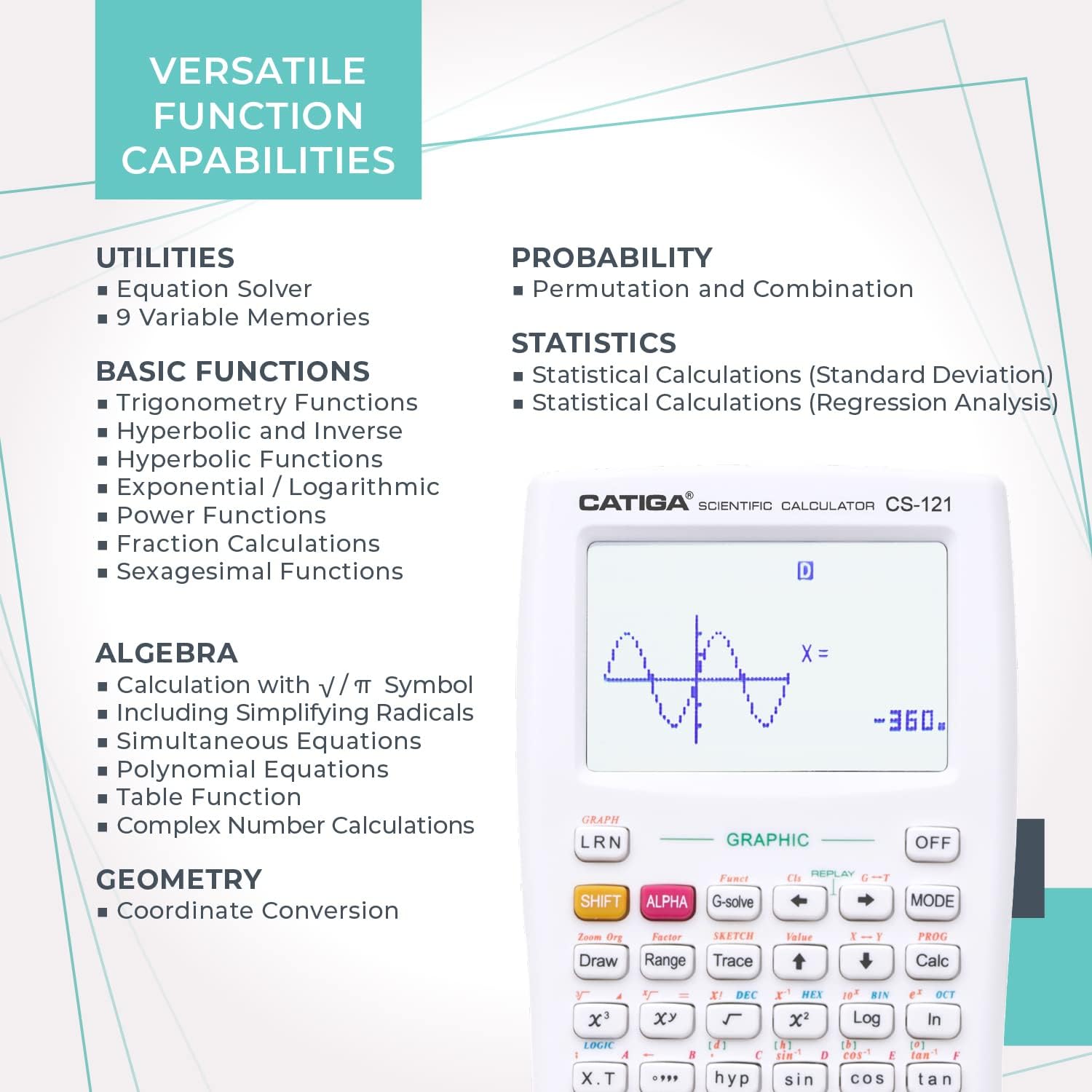 Scientific Graphic Calculator - CATIGA CS121 - Scientific and Engineering Calculator - Programmable System (White)