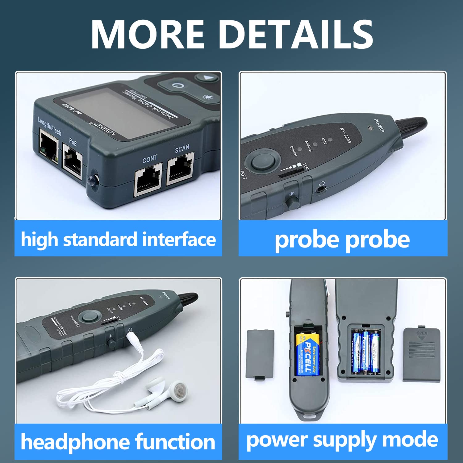 NOYAFA NF-8209 Network Cable Tester ethernet Tester with PoE NCV Multi-Function line Tracker LAN CAT5 CAT6 Tracker LCD Display Measure Length Wiremap Tester