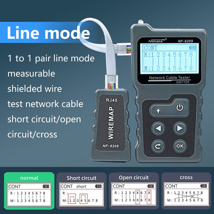 NOYAFA NF-8209 Network Cable Tester ethernet Tester with PoE NCV Multi-Function line Tracker LAN CAT5 CAT6 Tracker LCD Display Measure Length Wiremap Tester