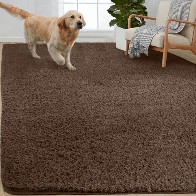 Gorilla Grip Soft Faux Fur Area Rug, Washable, Shed and Fade Resistant, Grip Dots Underside, Fluffy Shag Indoor Bedroom Rugs, Easy Clean, for Living Room Floor, Nursery Carpets, 3x5 FT, Brown